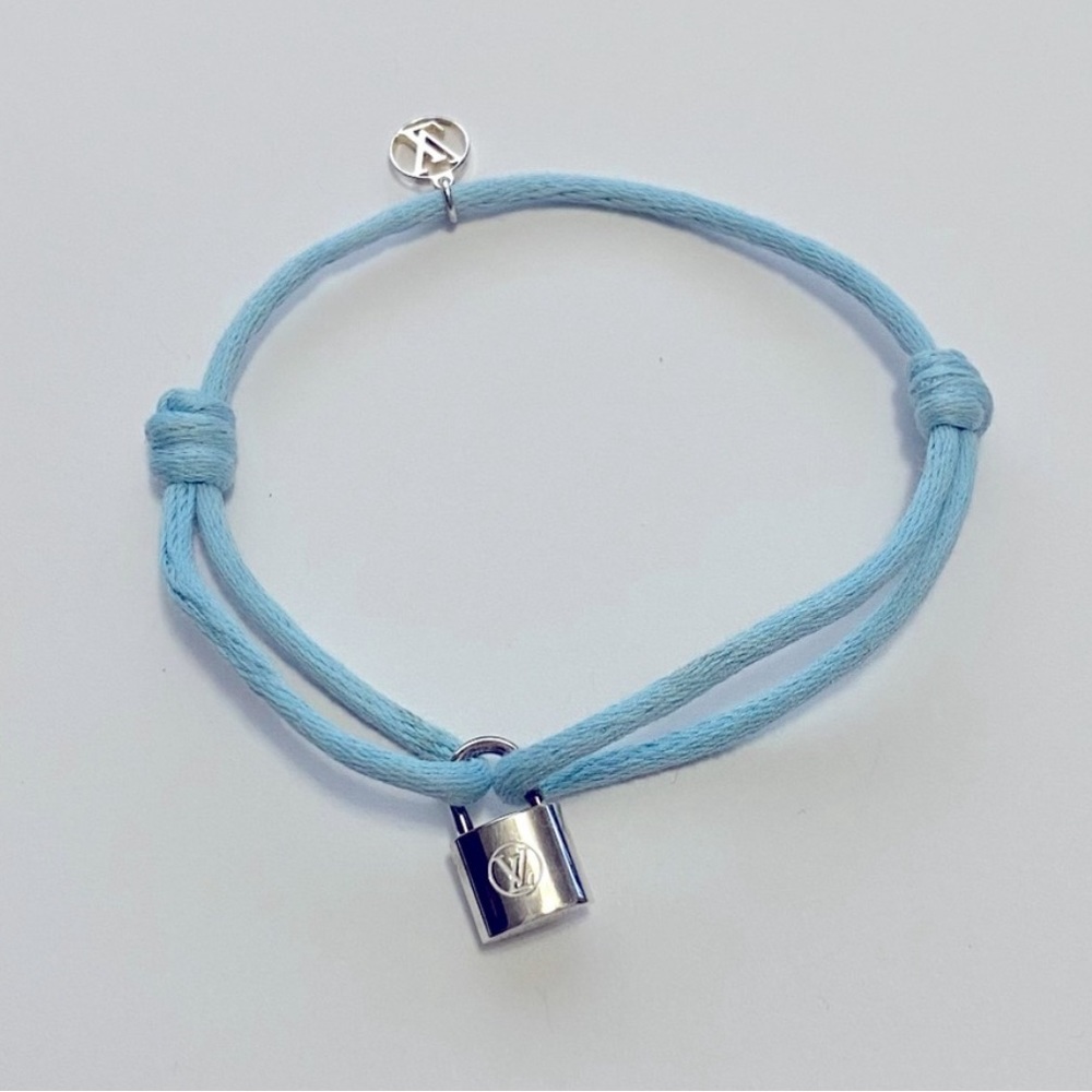 Louis Vuitton Silver Lockit X Doudou Bracelet, Adjustable Baby Blue Cord